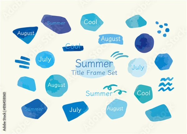 Obraz 夏の海のイメージ 水彩で描いた爽やかなシーグラスのタイトルフレームセット