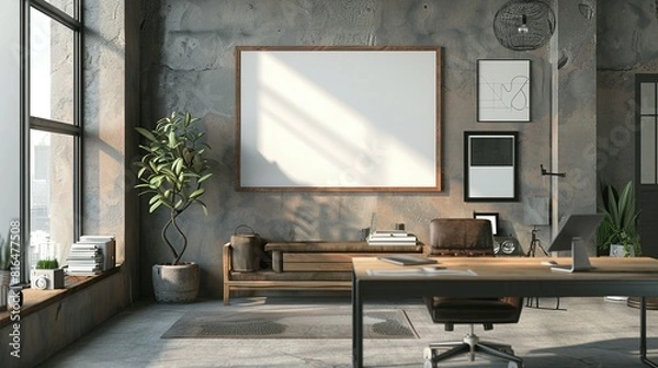 Fototapeta 3D Render of Home Office Wall Poster Mockup: ISO A Paper Size