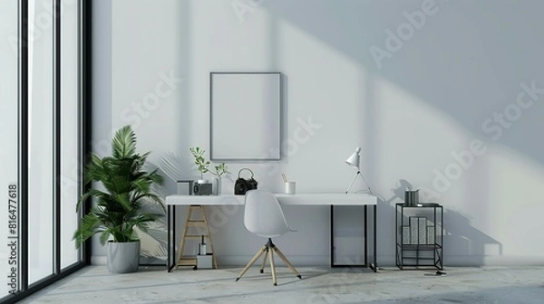Obraz 3D Render of Home Office Wall Poster Mockup: ISO A Paper Size
