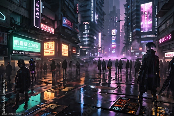 Fototapeta 사이비 펑크 배경 Generative AI