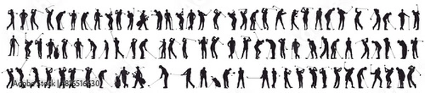Fototapeta set of golf player silhouettes. Illustration of golfer in various pose. Huge collection of golf player in different pose. 