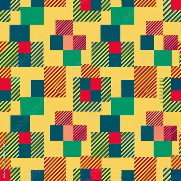 Fototapeta Seamless pattern of abstract halftone squares and rectangles, adding a touch of geometric sophistication to your gift wrap, Generative AI