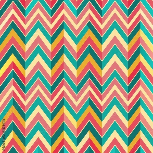 Fototapeta Seamless pattern of abstract halftone zigzags and chevrons, creating a sense of energy and movement in your gift wrap design, Generative AI