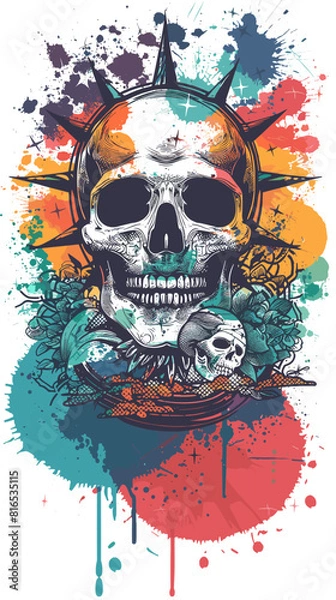 Fototapeta Abstract vector illustration of a skull for printing on a T-shirt.
