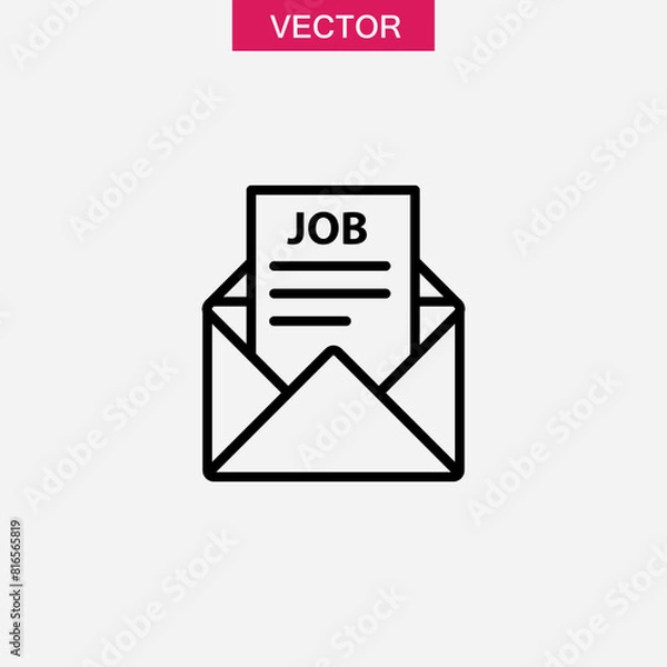 Fototapeta Mail with job offer outline icon.Open envelope with job letter vector trendy style illustration for web and app..eps