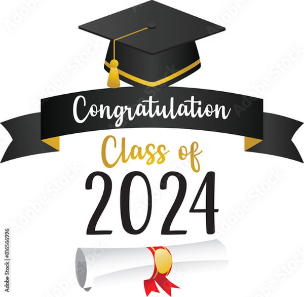 Fototapeta Illustration Image of a graduation cap and a diploma with a banner that says congratulations class the year