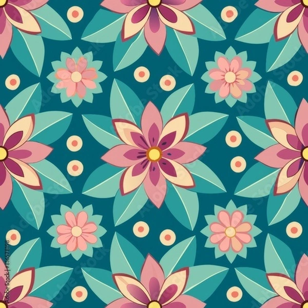 Fototapeta Seamless pattern of geometric flowers and petals, adding a touch of whimsy and playfulness to your gift wrap, Generative AI