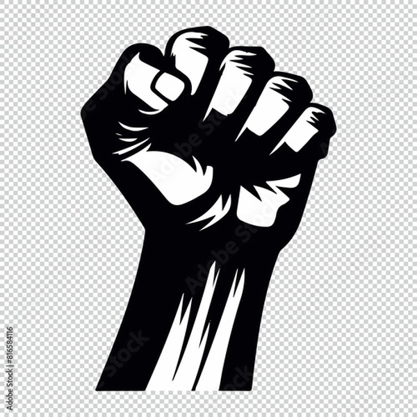 Fototapeta Black human fist winning symbol icon design, vector illustration on transparent background