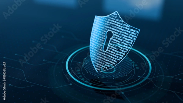 Fototapeta Cyber security and data protection on internet. Shield, secure access and encrypted connection protecting online information. Password protected system. Cybersecurity technology. Holographic icon.