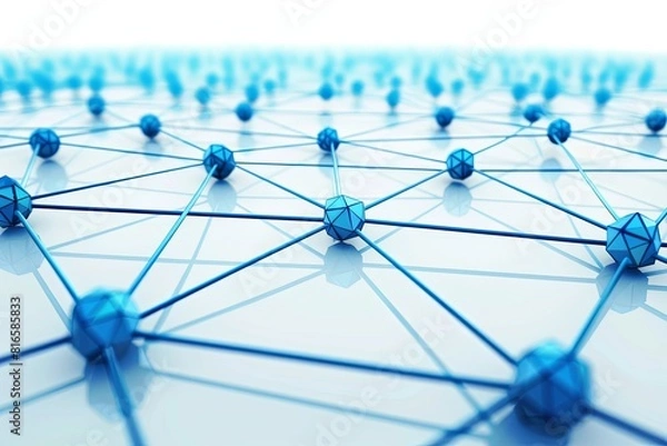 Fototapeta A digital illustration showing a network of blue dots interconnected with lines