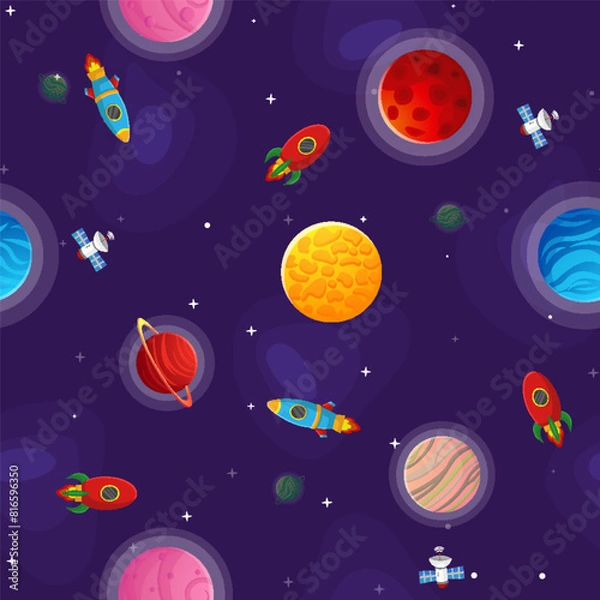 Obraz Space cartoon seamless pattern.  Cute design for