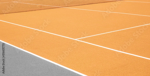 Fototapeta Part of the synthetic grass tennis court with markup