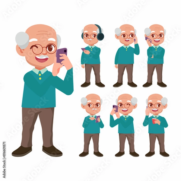 Fototapeta Old people using smartphones