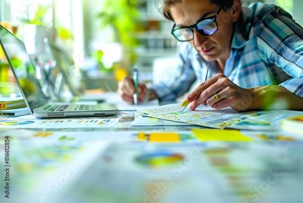 Obraz Detail-Oriented Accountant with Spreadsheets