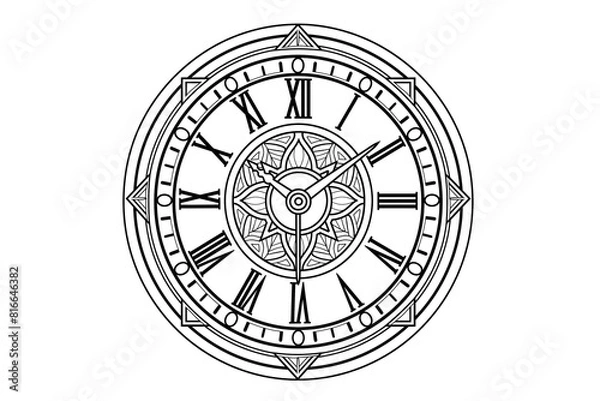 Fototapeta Round Roman numeral clock for children coloring page or book