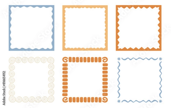 Obraz Vector set of linear frames and borders - abstract design elements for decoration or logo design templates in modern minimalist style with copy space for text, boho summer style..