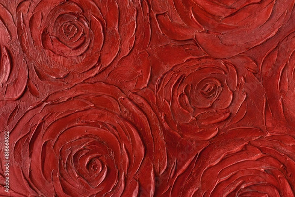 Obraz Red wall of molded roses, background