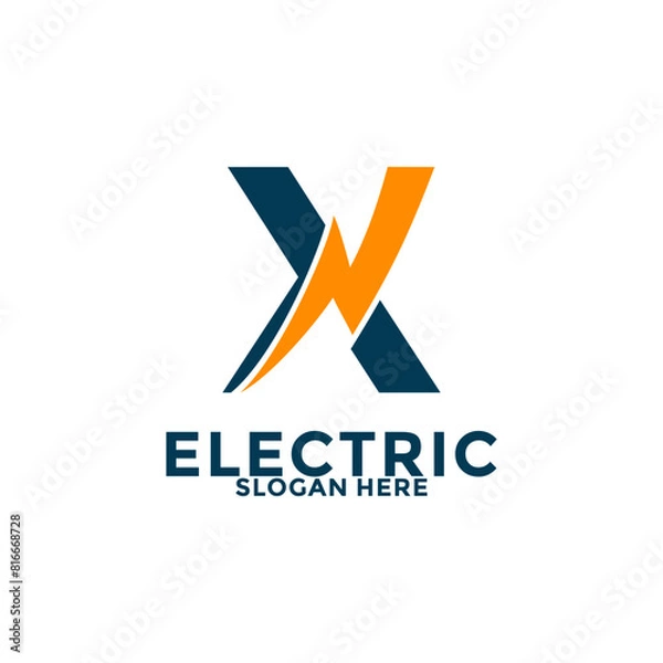 Fototapeta Initial X Letter with Lightning Bolt Logo Vector Design, Electric Logo template