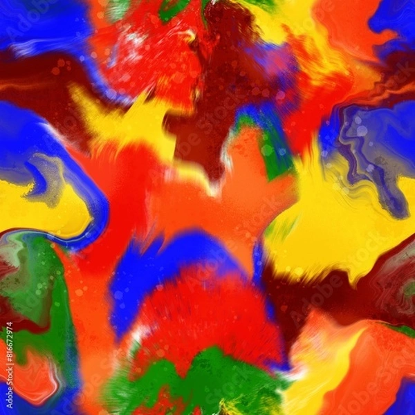 Fototapeta Abstract Hand Drawing Digital Watercolor Painting Marble Textured Liquid Fluid Wavy Seamless Pattern Tie Dye Batik Background