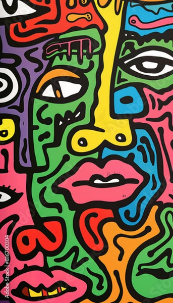 Fototapeta Graffiti style seamless pattern with doodle faces. Vector illustration