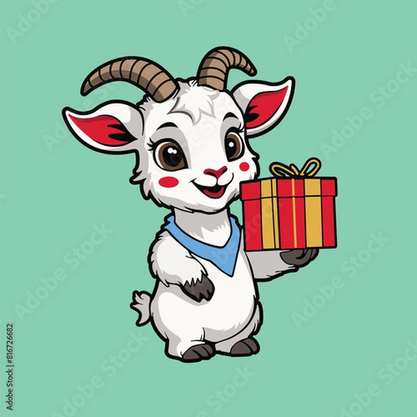 Fototapeta Goat Ilustration Box Give in Hand for Eid Al adha Geatring Card