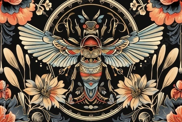 Fototapeta A bee surrounded by colorful flowers. Perfect for nature or gardening concepts
