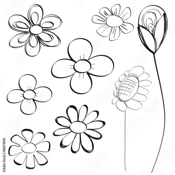 Fototapeta flowers doodle set vector