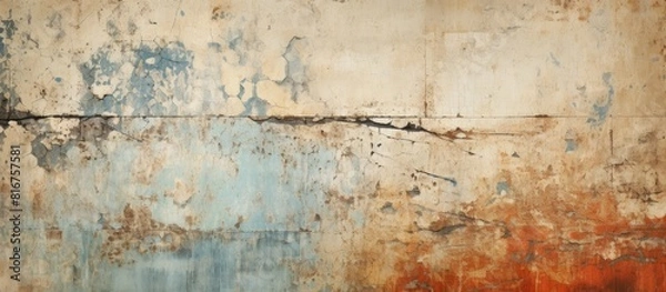 Fototapeta Old wall with layers of peeling paint grunge background or texgture. copy space available