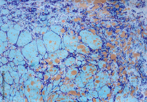 Obraz ebru blue gold