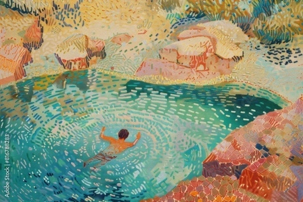 Fototapeta A person swimming in a body of water. Suitable for lifestyle and recreation concepts