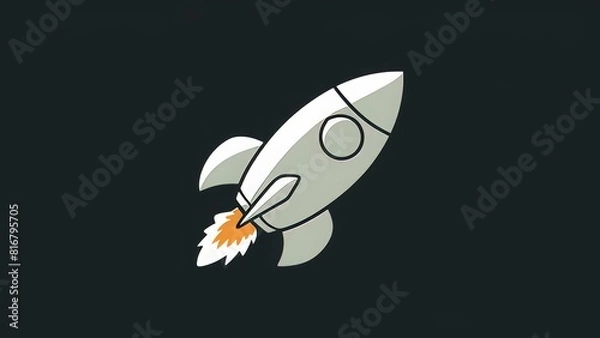 Obraz A sleek, stylized 2D rocket design Set against a deep black background, the rocket's streamlined shape and glowing engine emit a sense of speed and energy