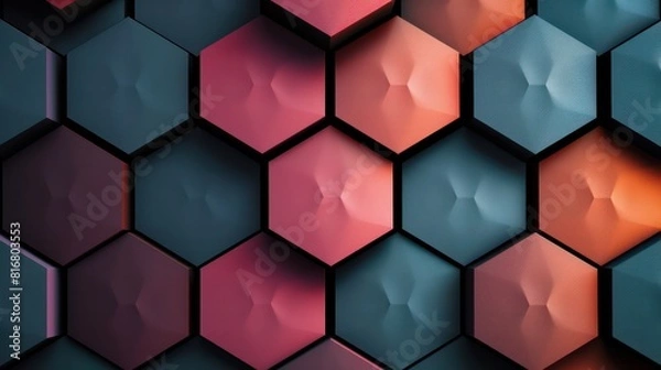 Fototapeta A colorful pattern of hexagons with a blue and orange section