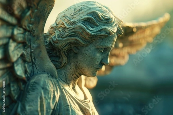 Fototapeta Detailed view of a serene angel statue, perfect for religious or memorial themes