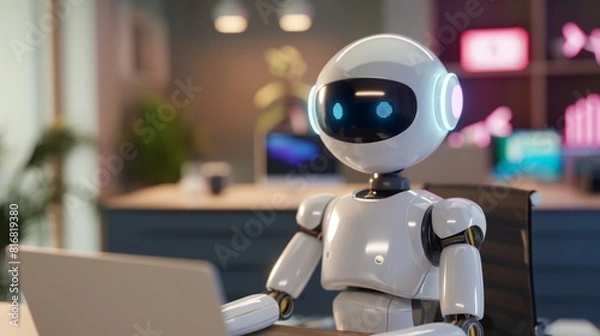 Fototapeta artificial intelligence robot doing office work