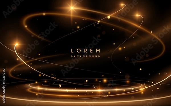 Fototapeta Abstract golden light motion lines on black background