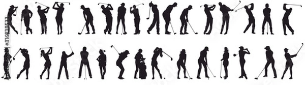 Fototapeta golf player silhouette set. collection of golf player in pose. 
