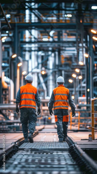 Obraz Two oil and gas workers on an industrial platform