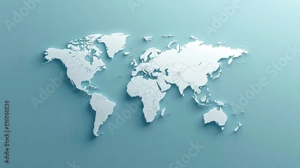 Fototapeta paper cut style world map on blue background
