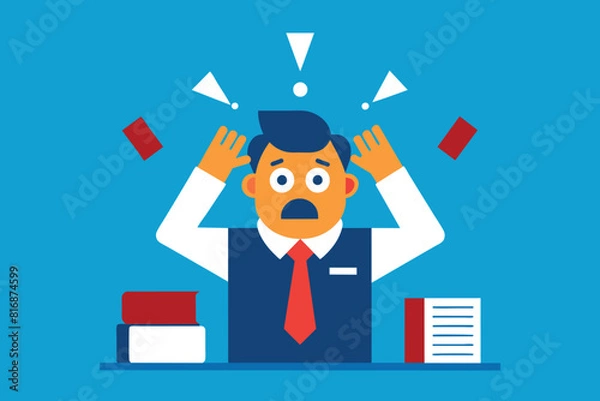 Fototapeta Problems at work. stress in a company employee due to negative tasks of the manager. ways to solve problems in business.