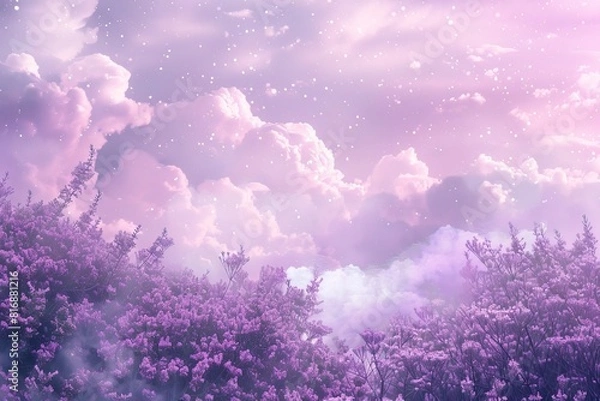 Obraz lavender with beautiful fluffy clouds and pretty purple, generative ai