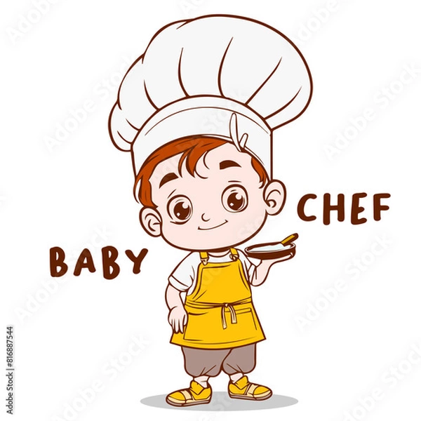Obraz cute baby chef wearing apron vector illustration handdrawn logo icon