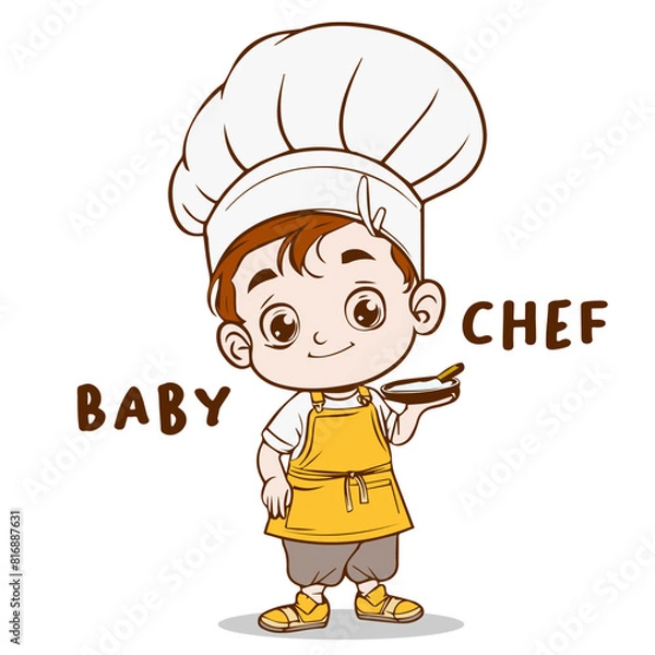 Obraz cute baby chef wearing apron vector illustration handdrawn logo icon