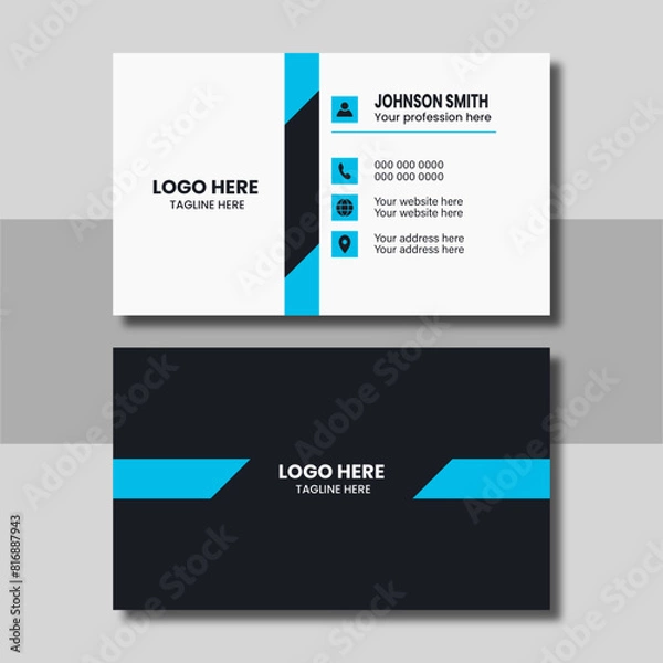 Obraz Creative and modern business card template with Blue Accents. Business card for business and personal use. Vector illustration design. Horizontal layout, Print ready.