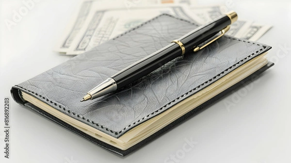 Fototapeta Photo realistic checkbook isolated on white background for finance banking or personal finance themed content   concept of financial transactions, banking, and money management