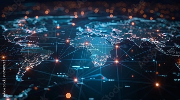 Fototapeta digital colorfull map of global network and connectivity, globe, planet, earth, background