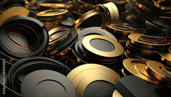 Fototapeta A close up of gold and black circles
