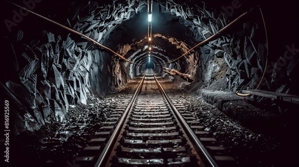 Fototapeta miner's coal mine. process of coal and ore mining. Mining tools and equipment