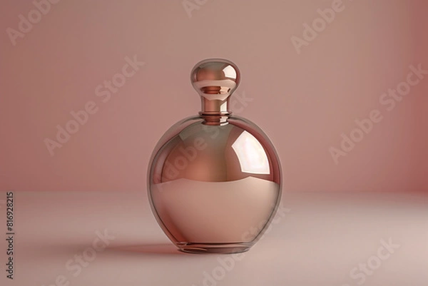Fototapeta Mock up of minimal elegant perfume bottle. Stylish parfumerie banner with pink and beige colors, 3D render