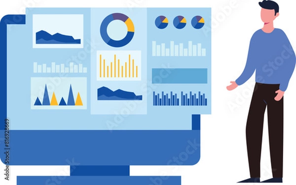 Fototapeta The boy is looking at the monitor.