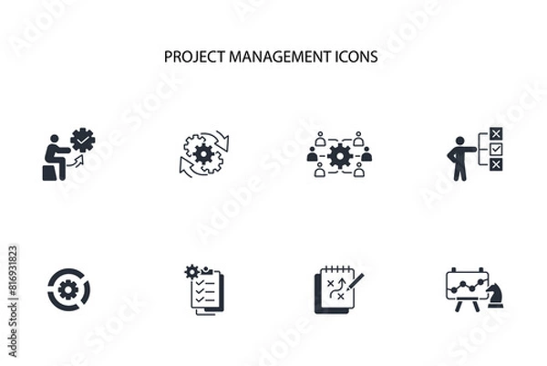 Fototapeta Project Management icon set.vector.Editable stroke.linear style sign for use web design,logo.Symbol illustration.